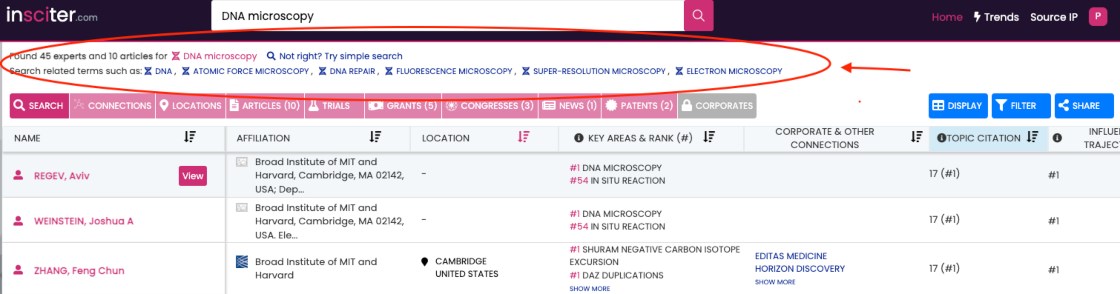 Insciter search keywords